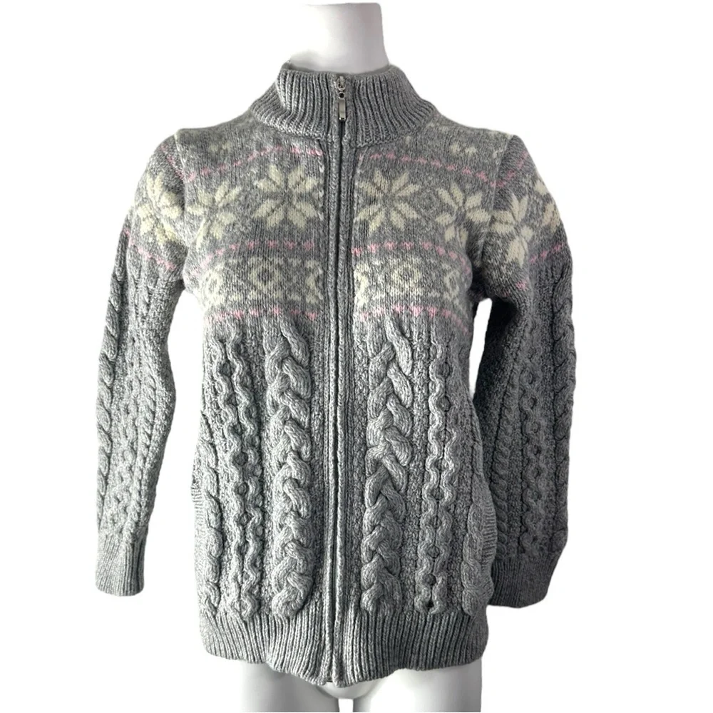 Aran Crafts Chunky knitted Women’s Merino Wool Cardigan Size XS